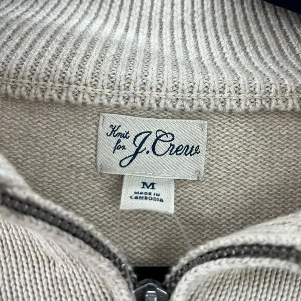 J. Crew Men's Heritage Cotton Quarter-Zip Sweater Knit Heather Sand Size M NWT
